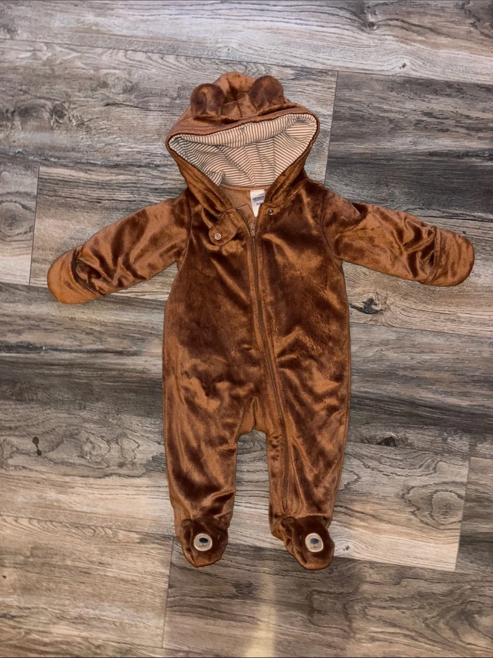 Carter's Brown Plush Hooded Baby Footie One-Piece with Ear Detail